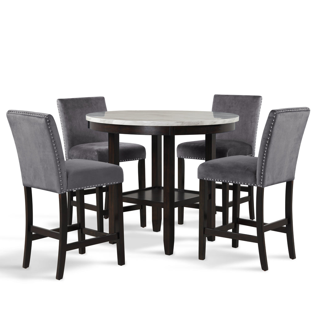 Celeste 42" Round Counter Table-Espresso/Faux Marble
