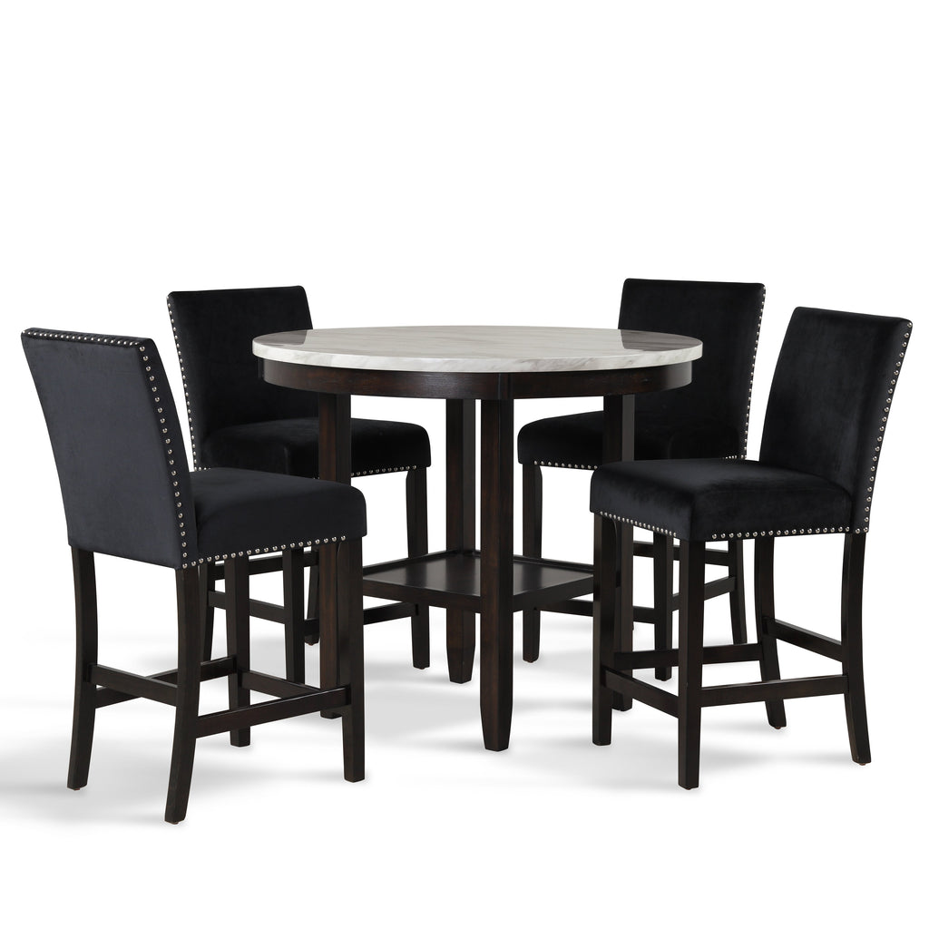Celeste 42" Round Counter Table-Espresso/Faux Marble
