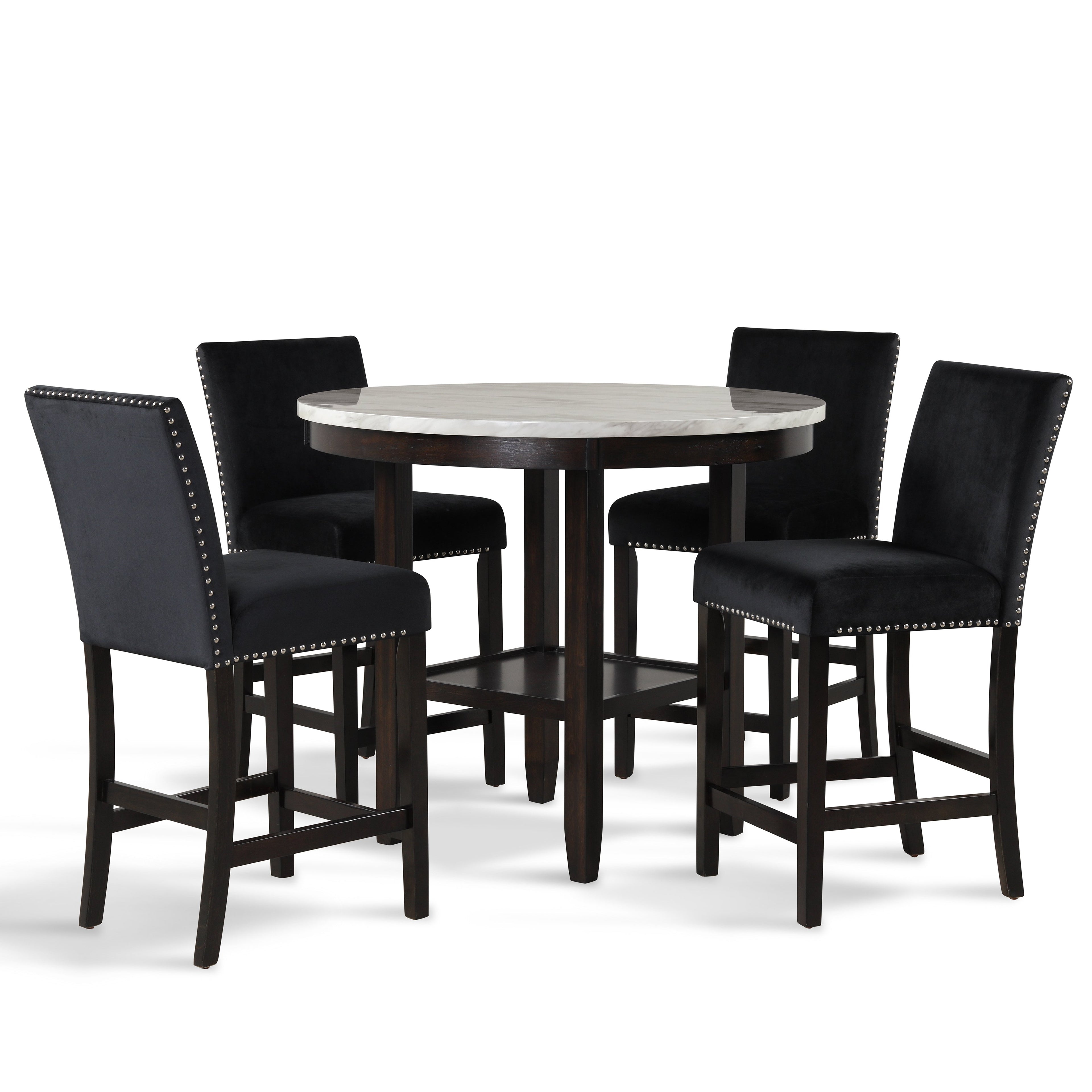 Celeste 42" Round Counter Table-Espresso/Faux Marble