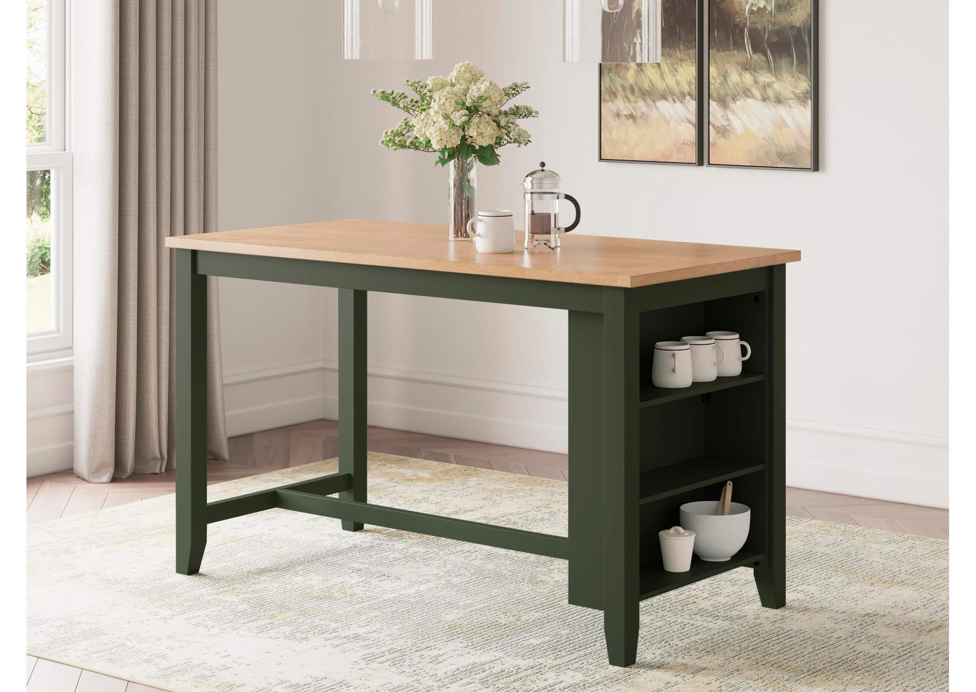 Gesthaven Counter Height Dining Table and 2 Barstools
