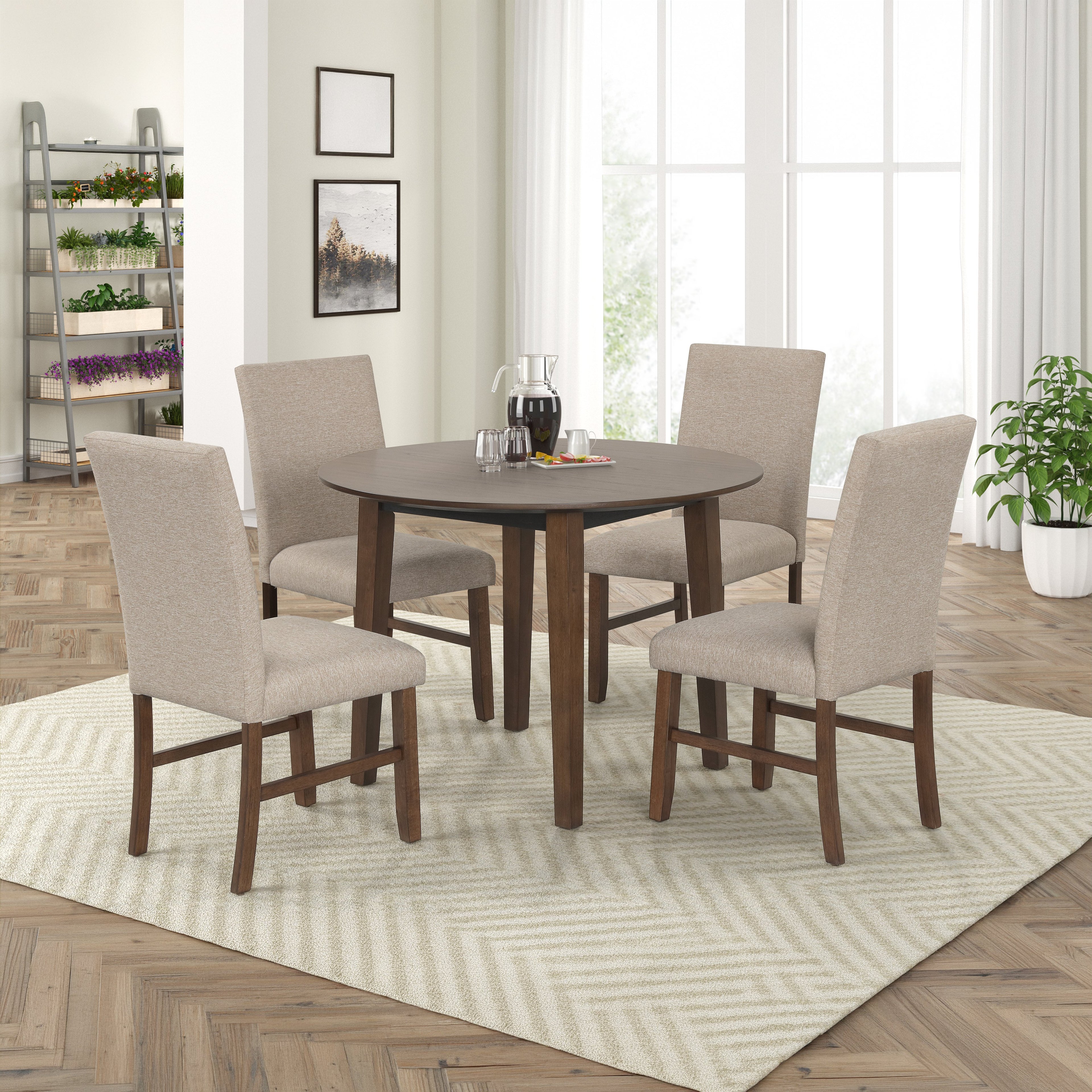 Hargrove 5 Pc 42" Round Dining Table & 4 Chairs-Brown