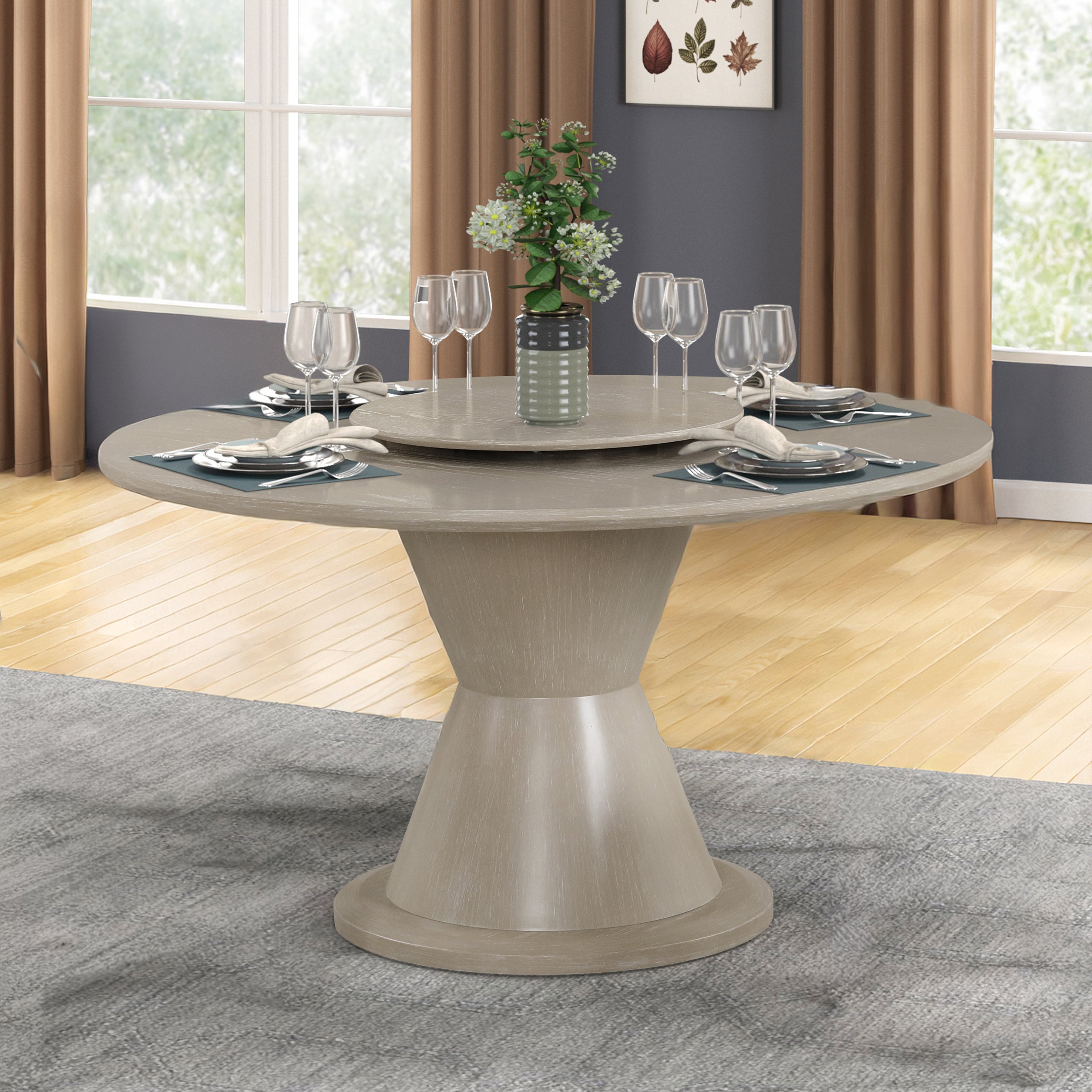 Gwendolyn Round & Lazy Susan-Cerused Taupe Dining Table