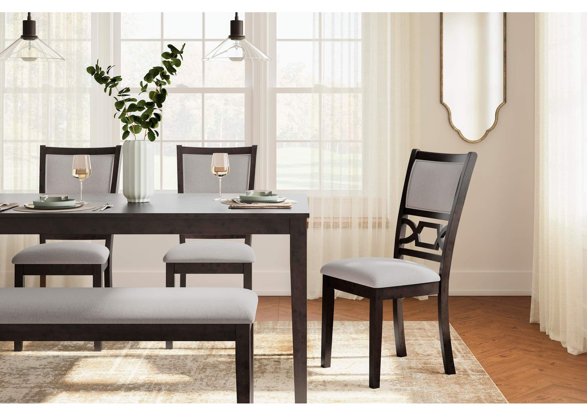 Langwest Dining Table and 4 Chairs and Bench (Set of 6)