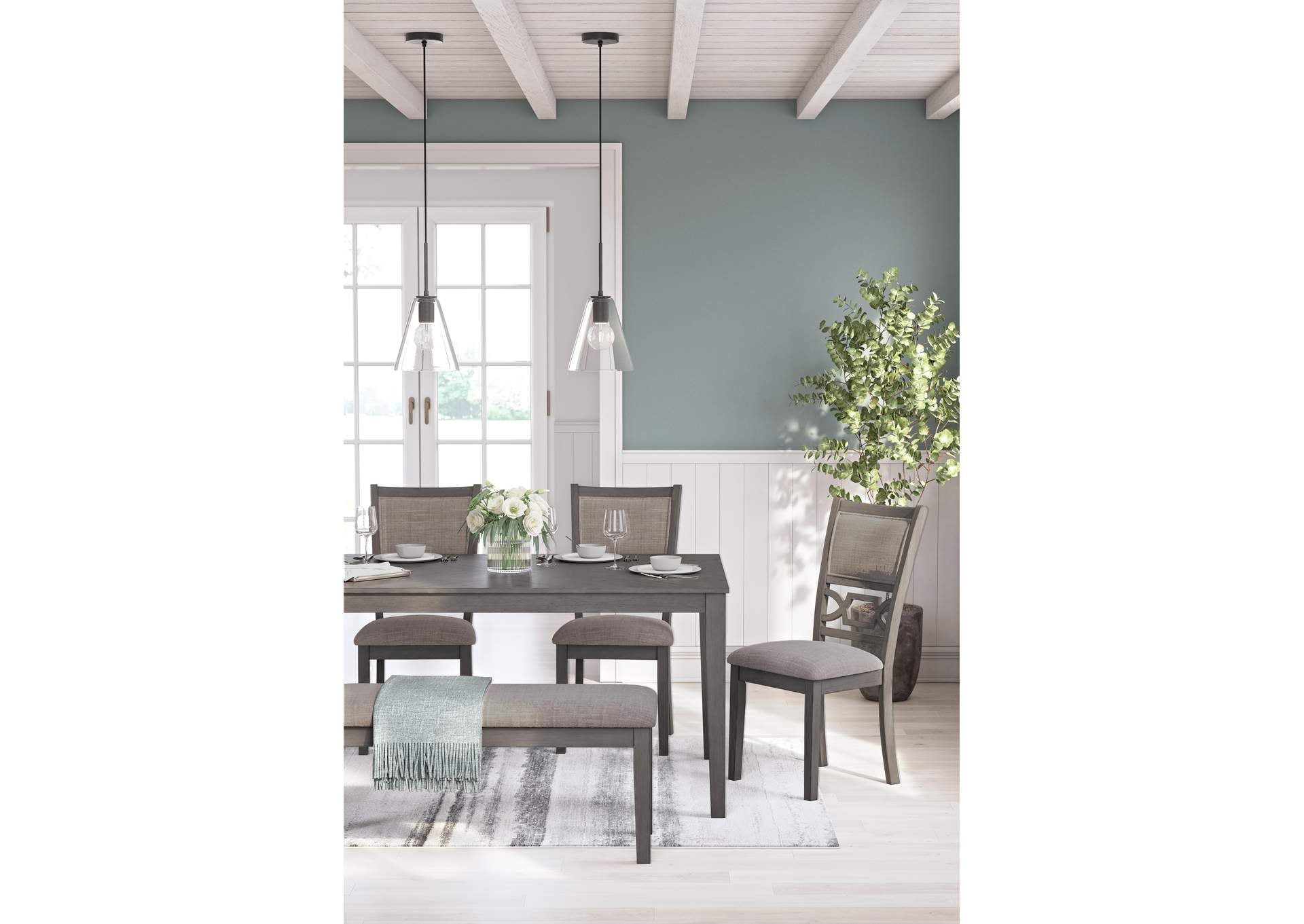 Wrenning Dining Table and 4 Chairs and Bench (Set of 6)