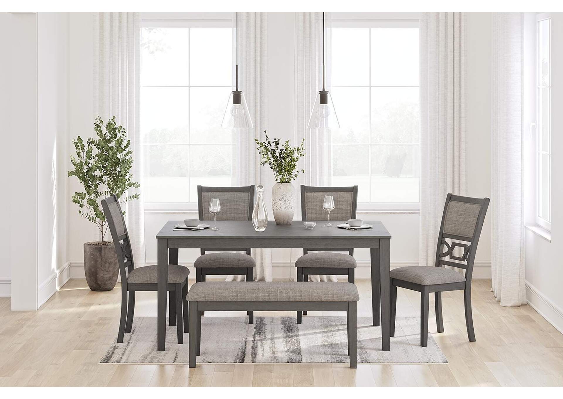 Wrenning Dining Table and 4 Chairs and Bench (Set of 6)