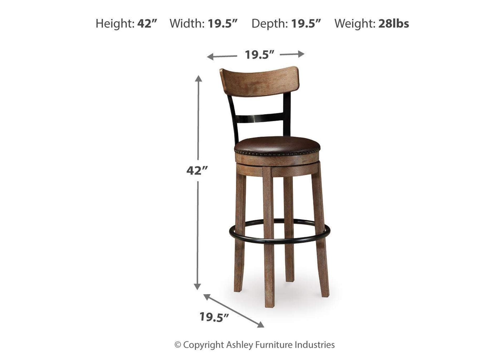Pinnadel Bar Height Bar Stool (Set of 2) dimensions