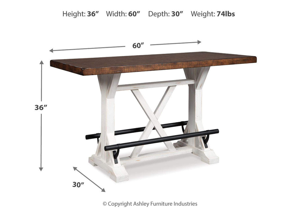 Valebeck Counter Height Dining Table and 2 Barstools dimensions