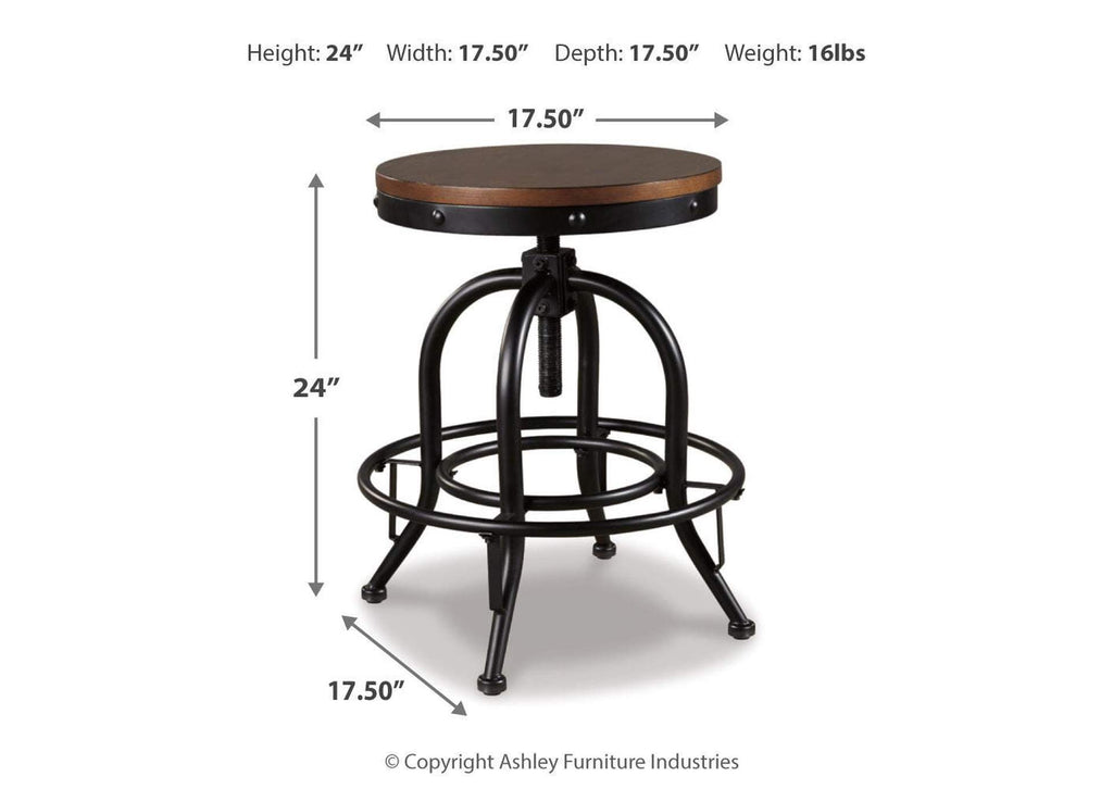 Valebeck Counter Height Dining Table and 4 Bar Stools dimensions