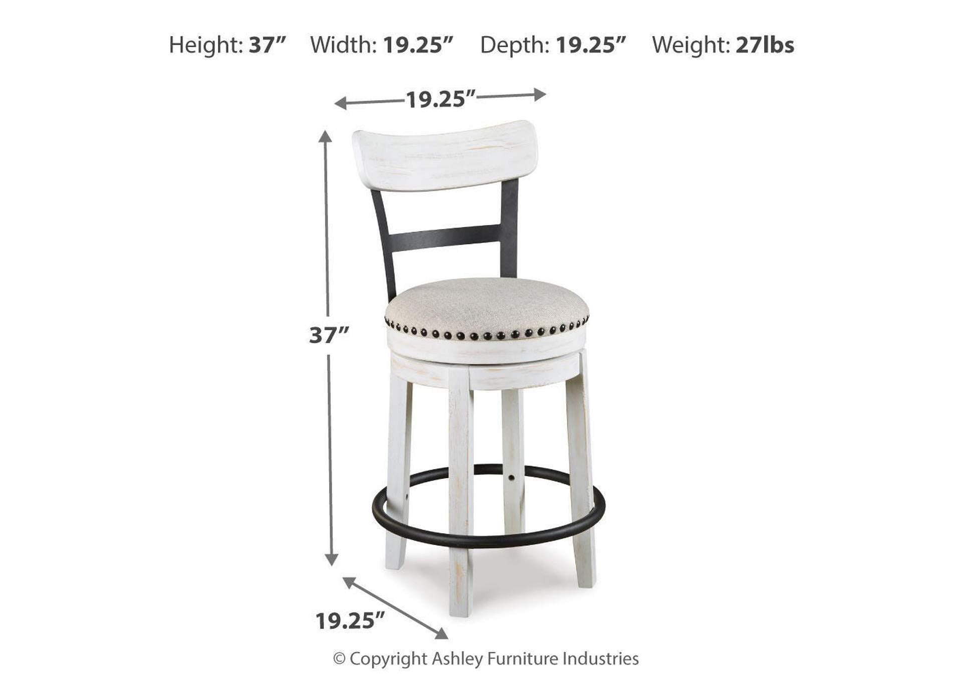 Valebeck Counter Height Dining Table and 4 Barstools Set dimensions