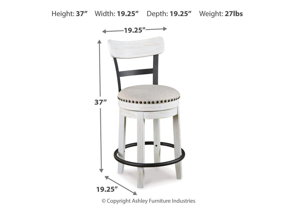 Valebeck Counter Height Dining Table and 2 Barstools dimensions