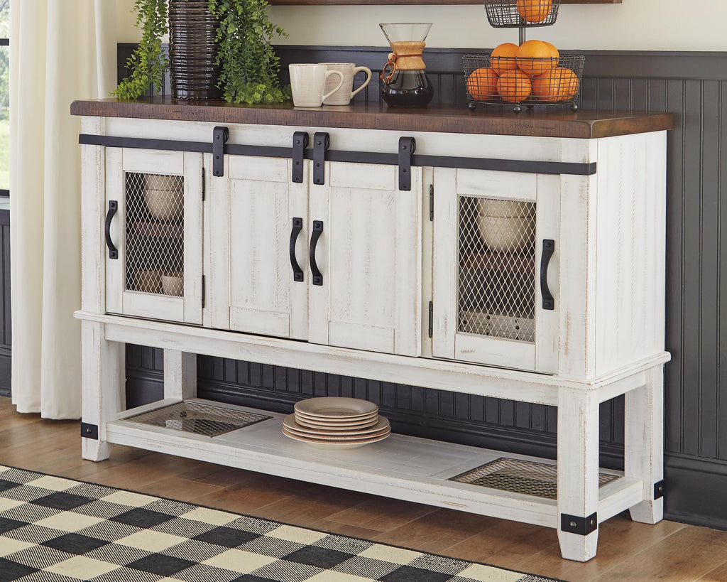 Valebeck Dining Server in White/Brown, lifestyle view