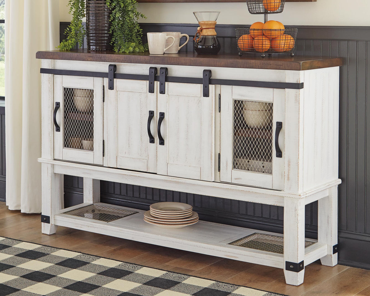 Valebeck Dining Server in White/Brown, lifestyle view