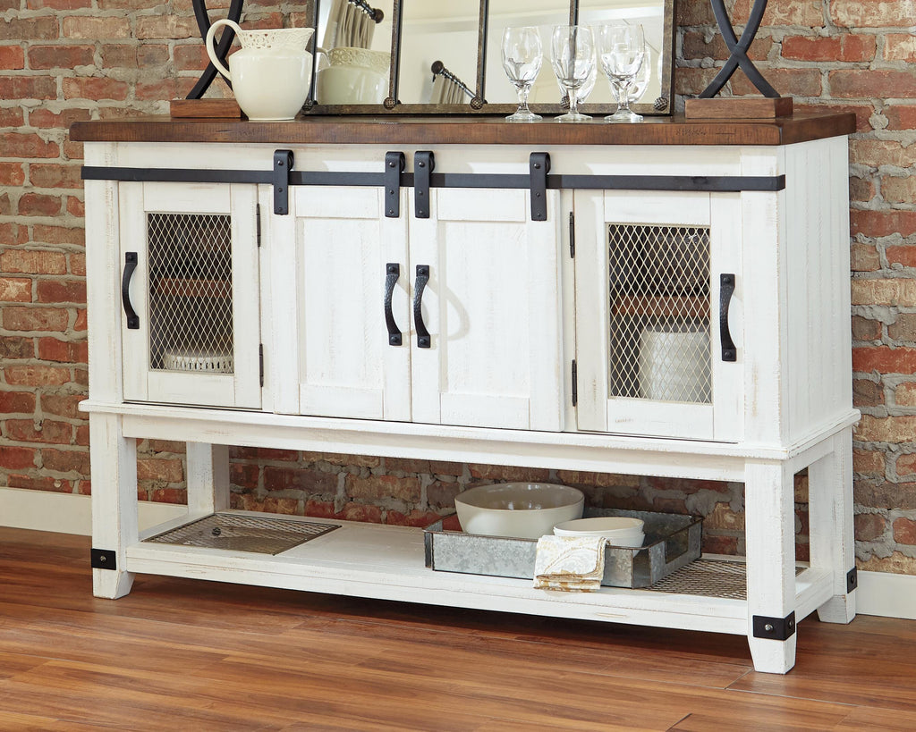 Valebeck Dining Server in White/Brown, lifestyle view