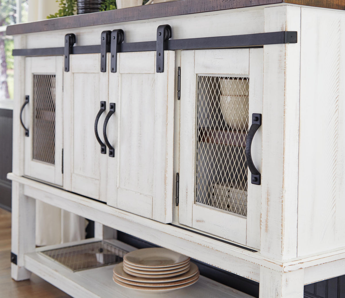 Valebeck Dining Server in White/Brown, detail view