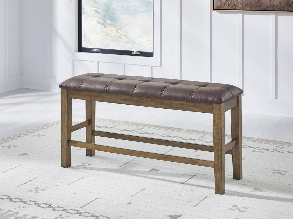 Urbinforte Counter Height Dining Bench in Light Brown, lifestyle view
