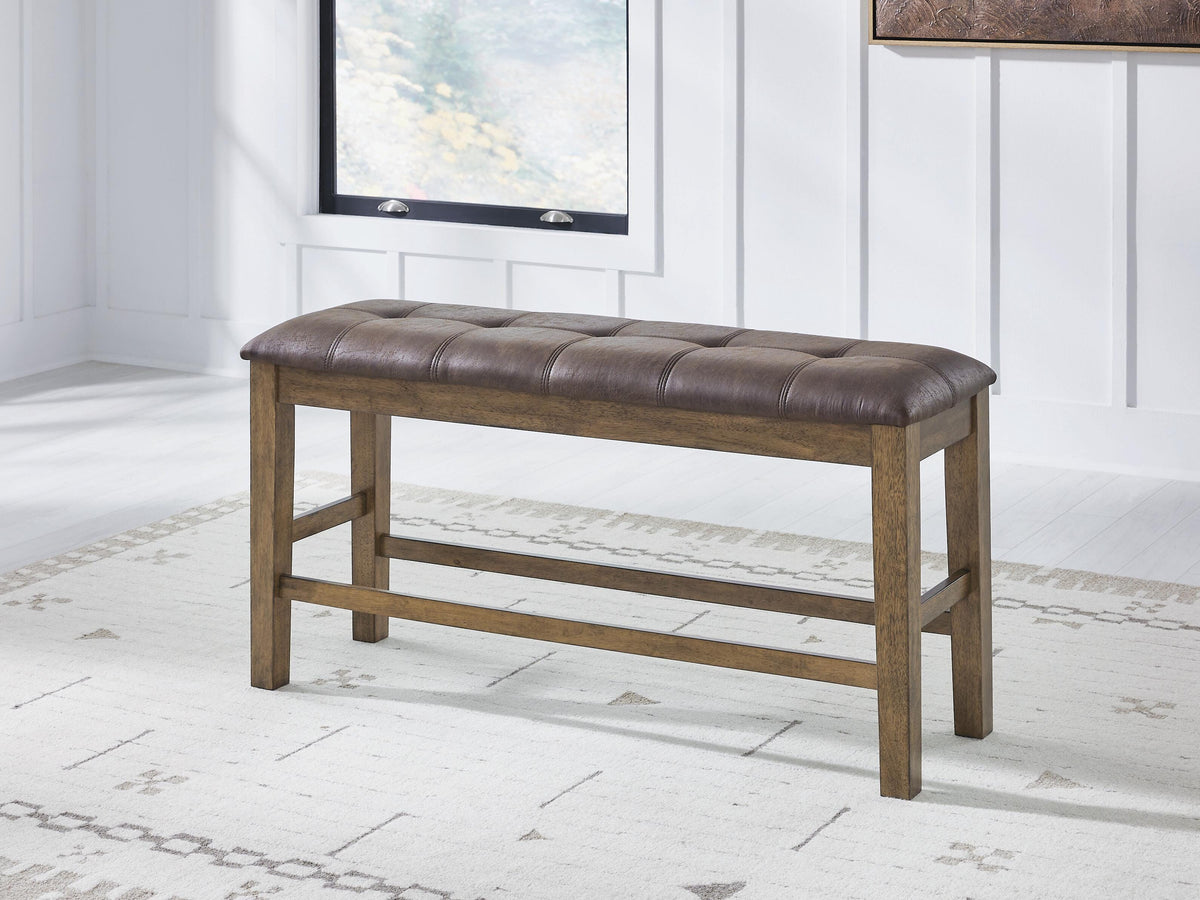Urbinforte Counter Height Dining Bench in Light Brown, lifestyle view