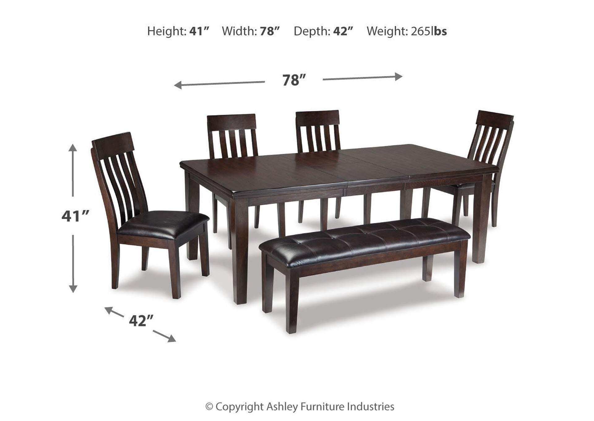 Haddigan Dining Table and 4 Chairs and Bench Set dimensions