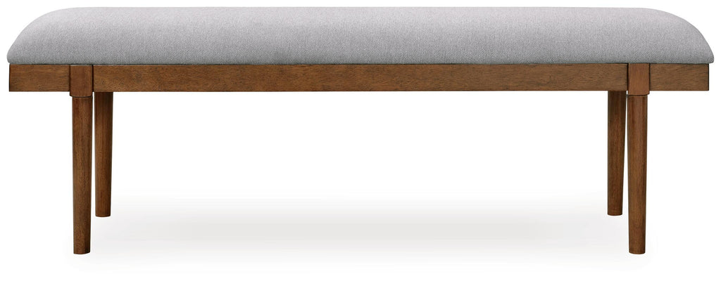 Lyncott 59" Upholstered Dining Bench in Gray/Brown, front view
