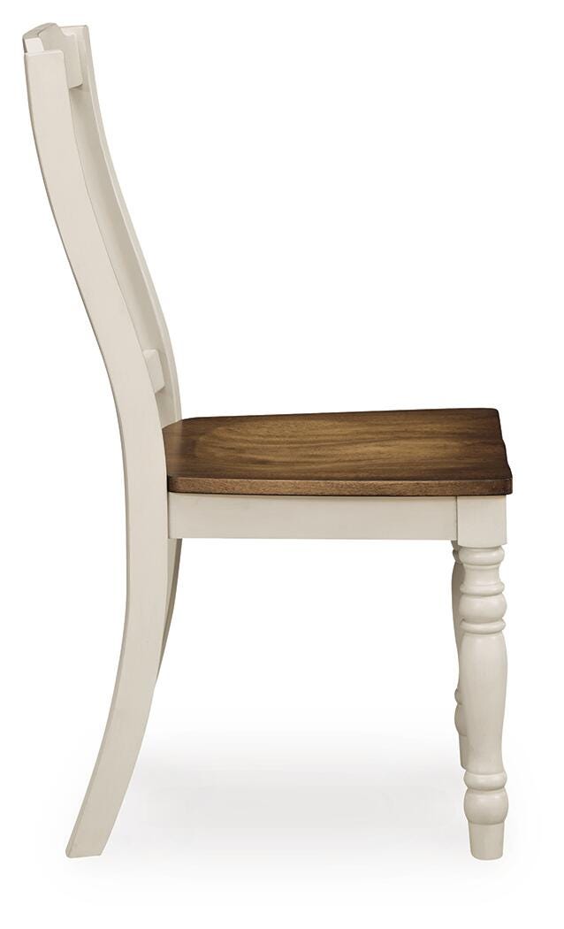 Wirloni Dining Chair in Antique White/Brown, side view