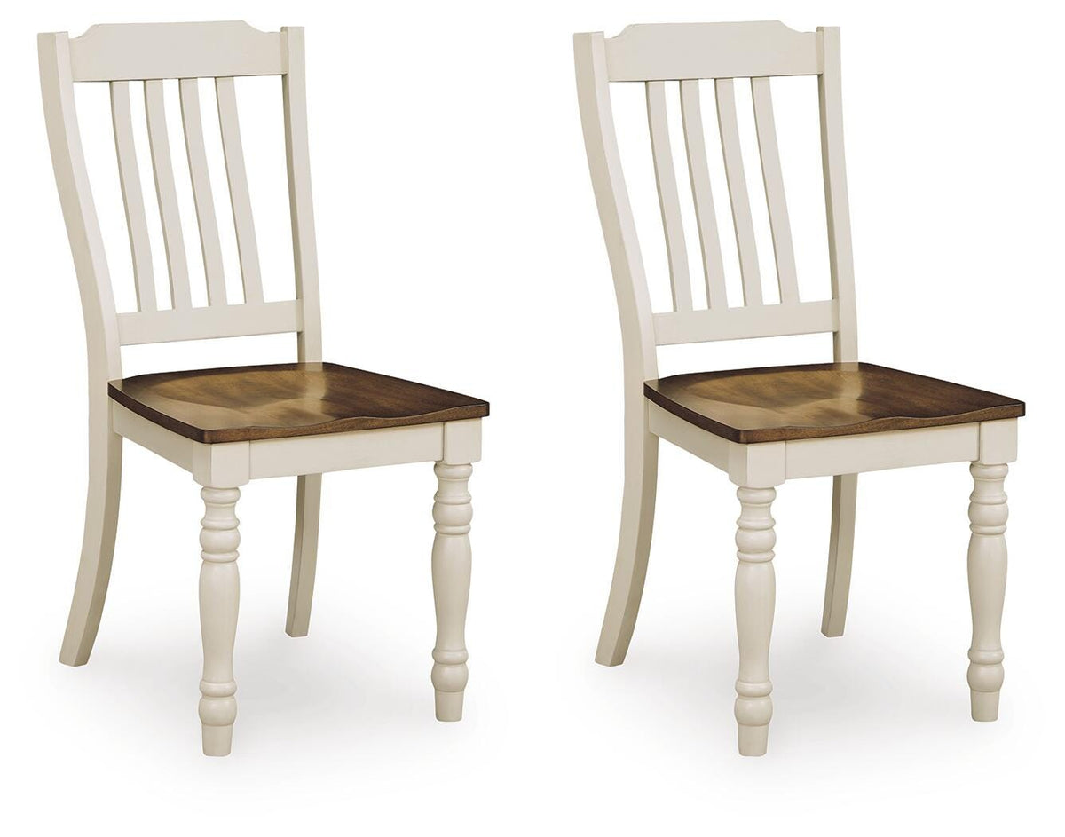 Wirloni Dining Chair in Antique White/Brown, angle view