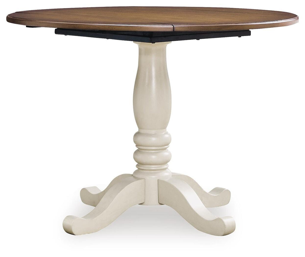 Wirloni Dining Drop Leaf Table in Antique White/Brown, angle view