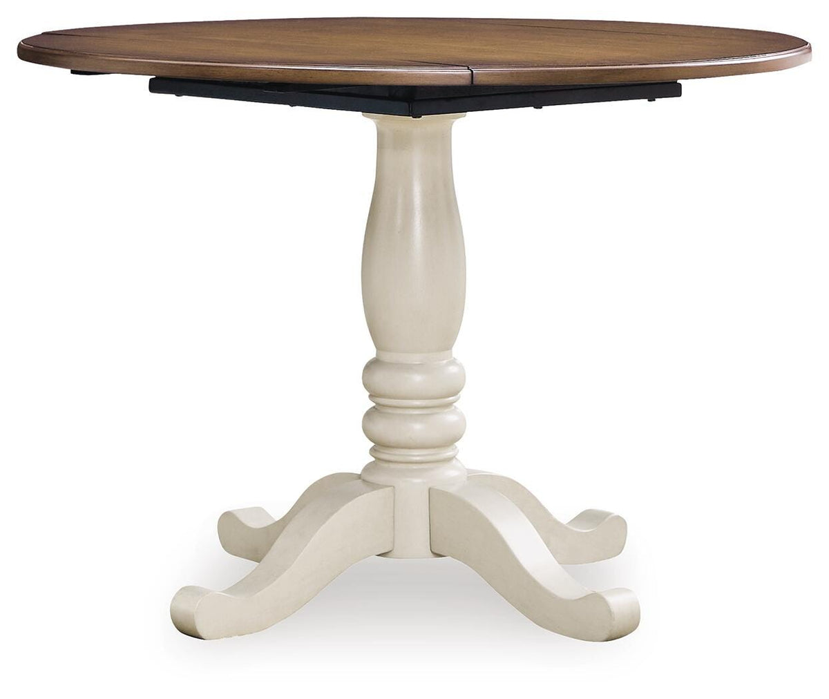 Wirloni Dining Drop Leaf Table in Antique White/Brown, angle view