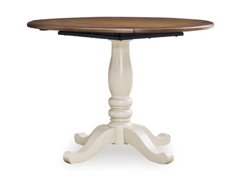 Wirloni Dining Drop Leaf Table in Antique White/Brown, angle view
