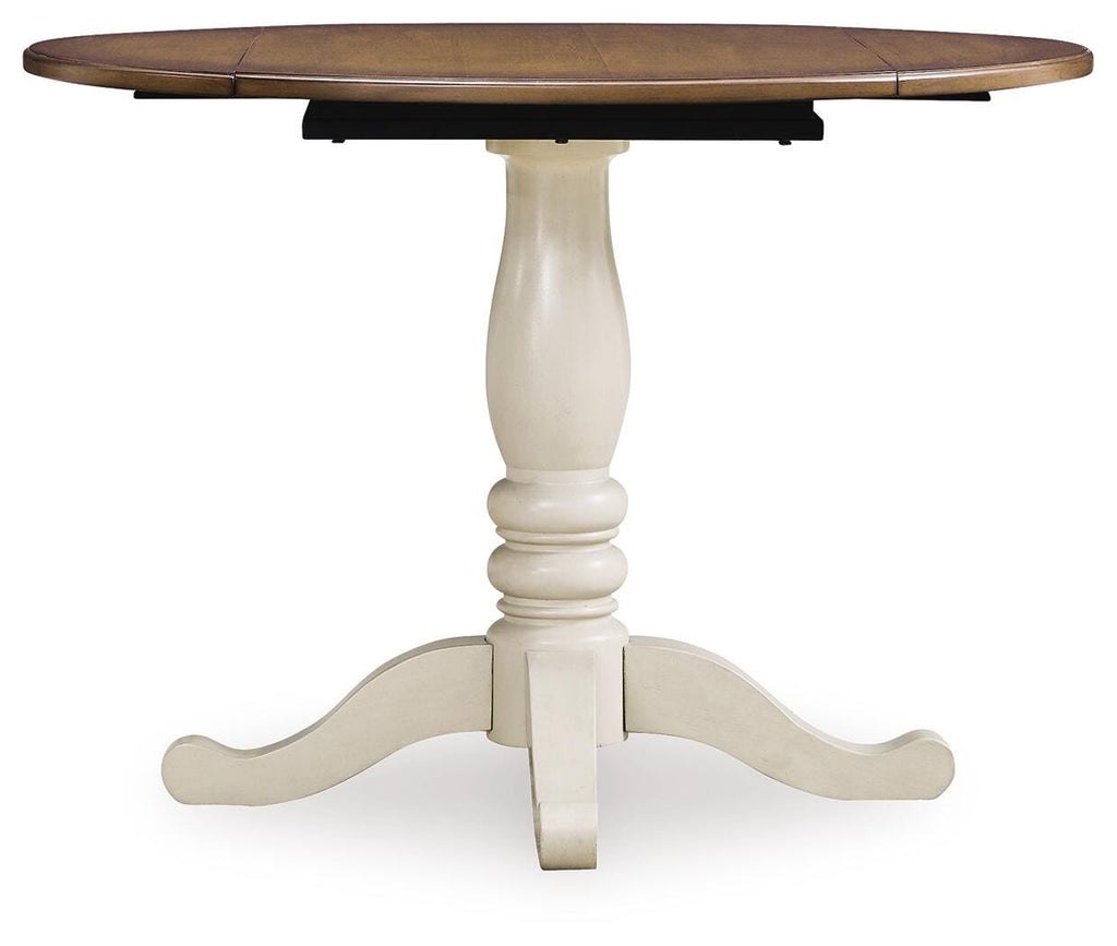 Wirloni Dining Drop Leaf Table in Antique White/Brown, front view