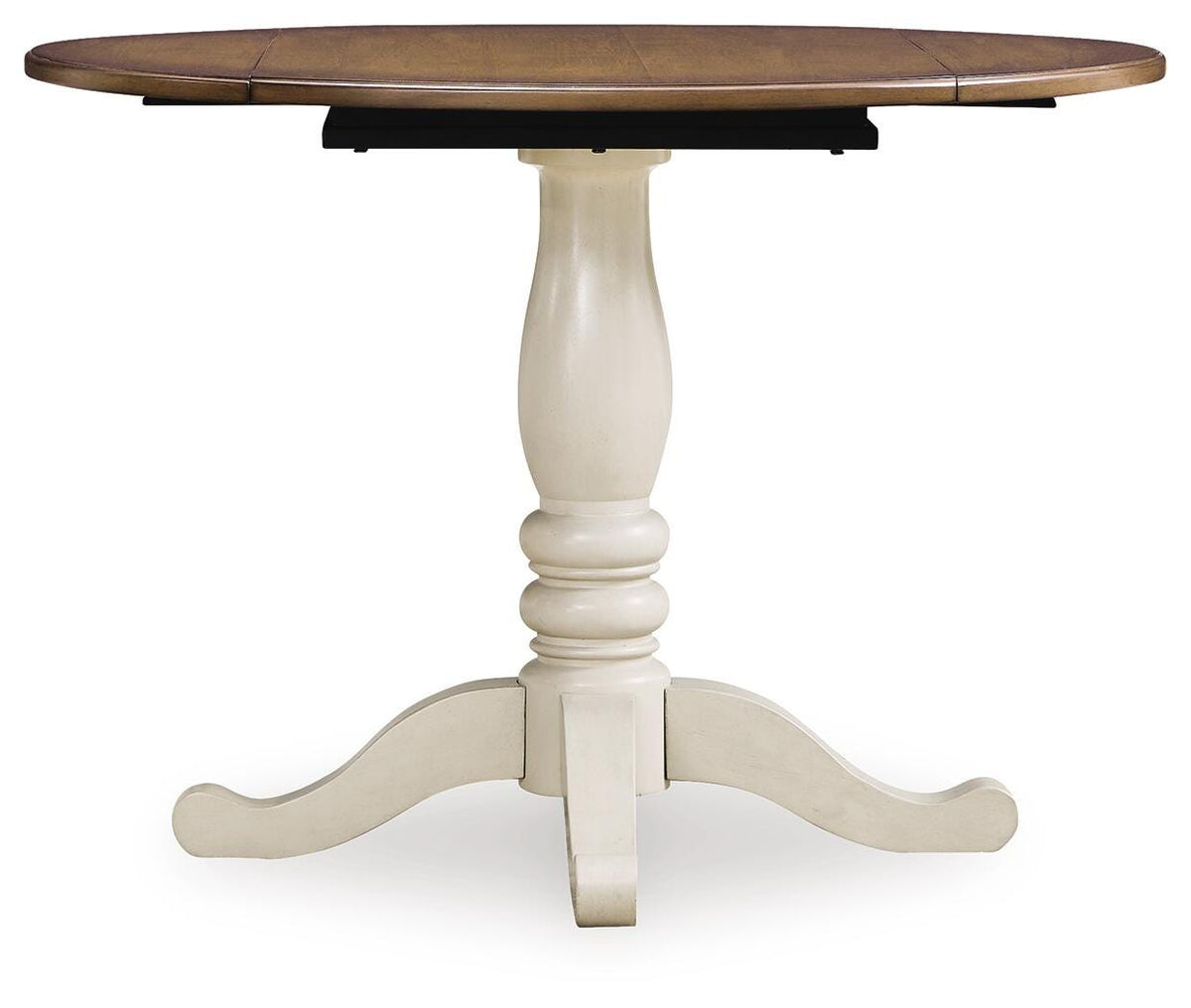 Wirloni Dining Drop Leaf Table in Antique White/Brown, front view