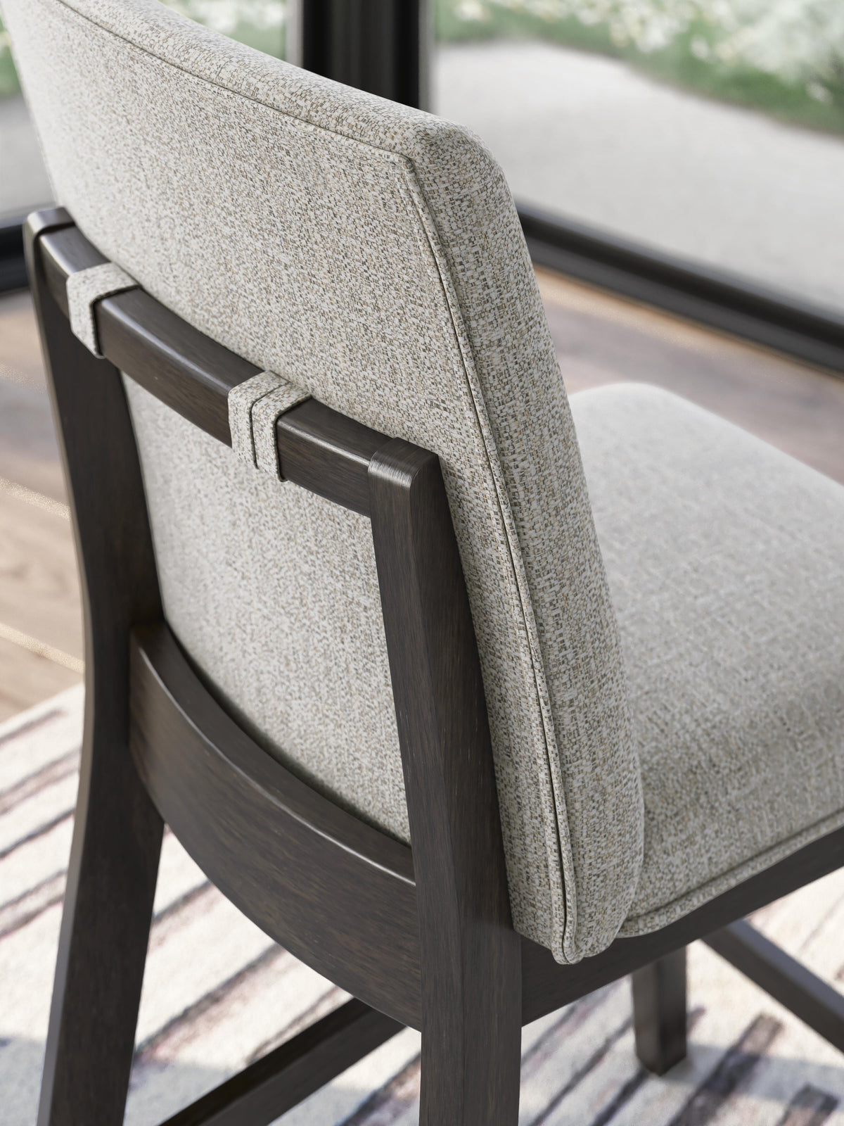 Neymorton Counter Height Barstool in Dark Grayish Brown, detail view