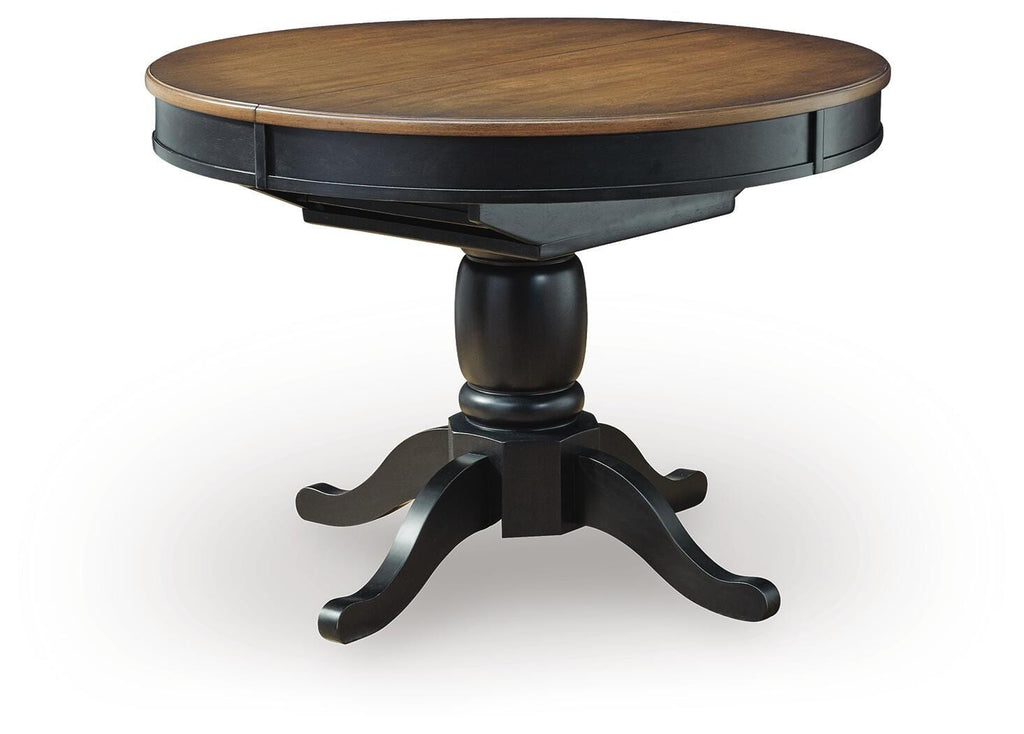 Clorazi Dining Butterfly Extension Table in Black/Brown, angle view