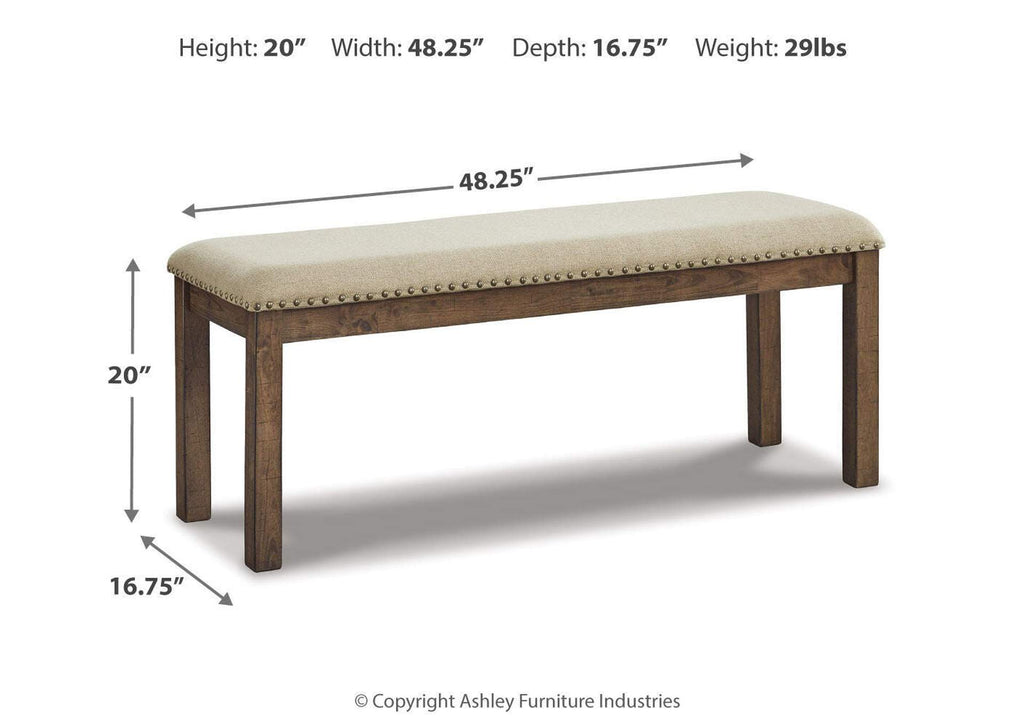 Moriville Dining Table and 4 Chairs and Bench Set dimensions