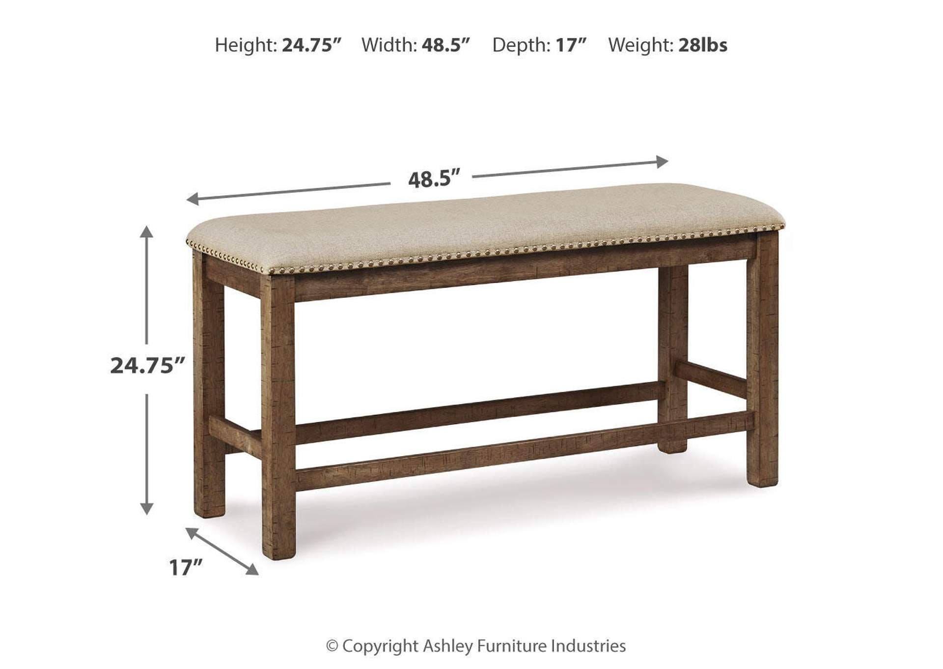 Moriville Counter Height Dining Bench dimensions