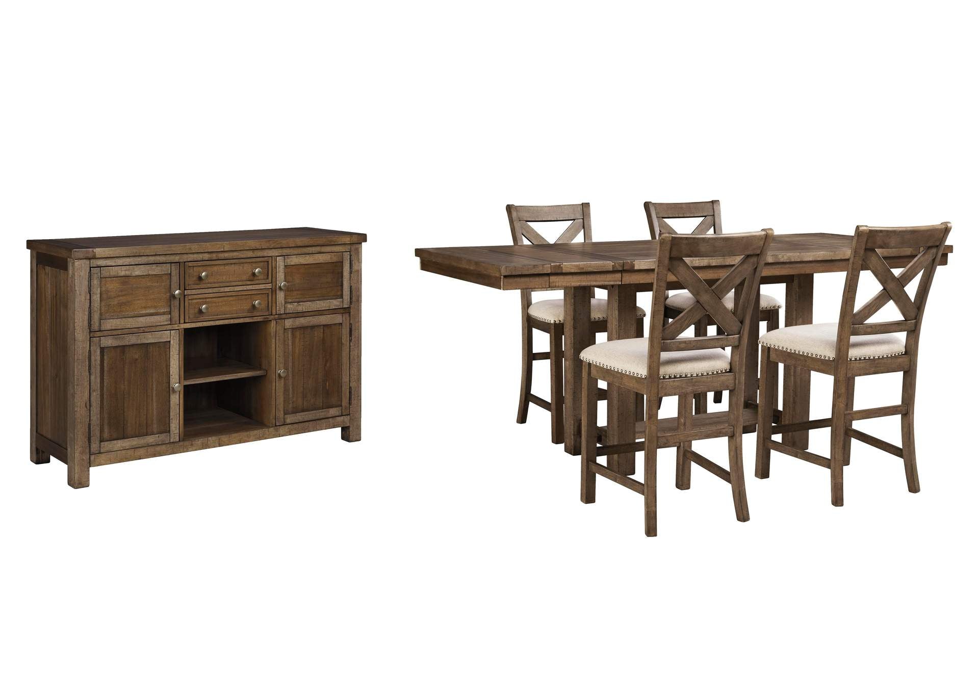 Moriville Counter Height Dining Table and 4 Barstools with Storage Set