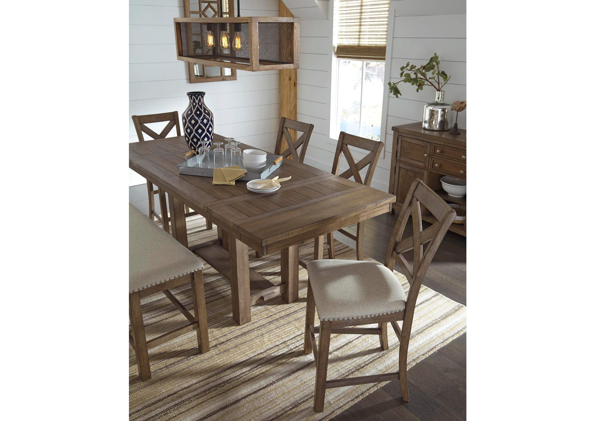 Moriville Counter Height Dining Table and 4 Barstools with Storage Set
