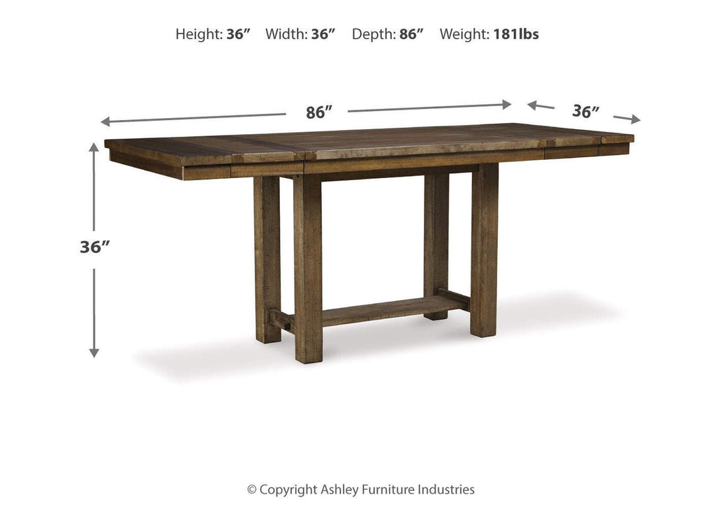 Moriville Counter Height Dining Extension Table dimensions