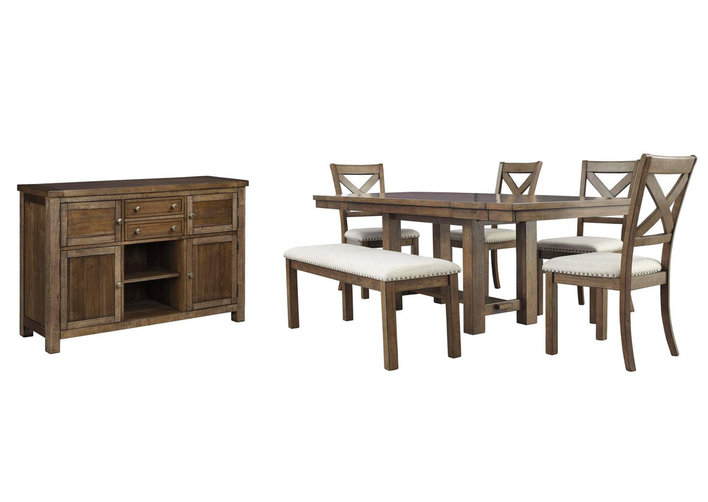 Moriville Dining Table and 4 Chairs and Bench with Storage Set