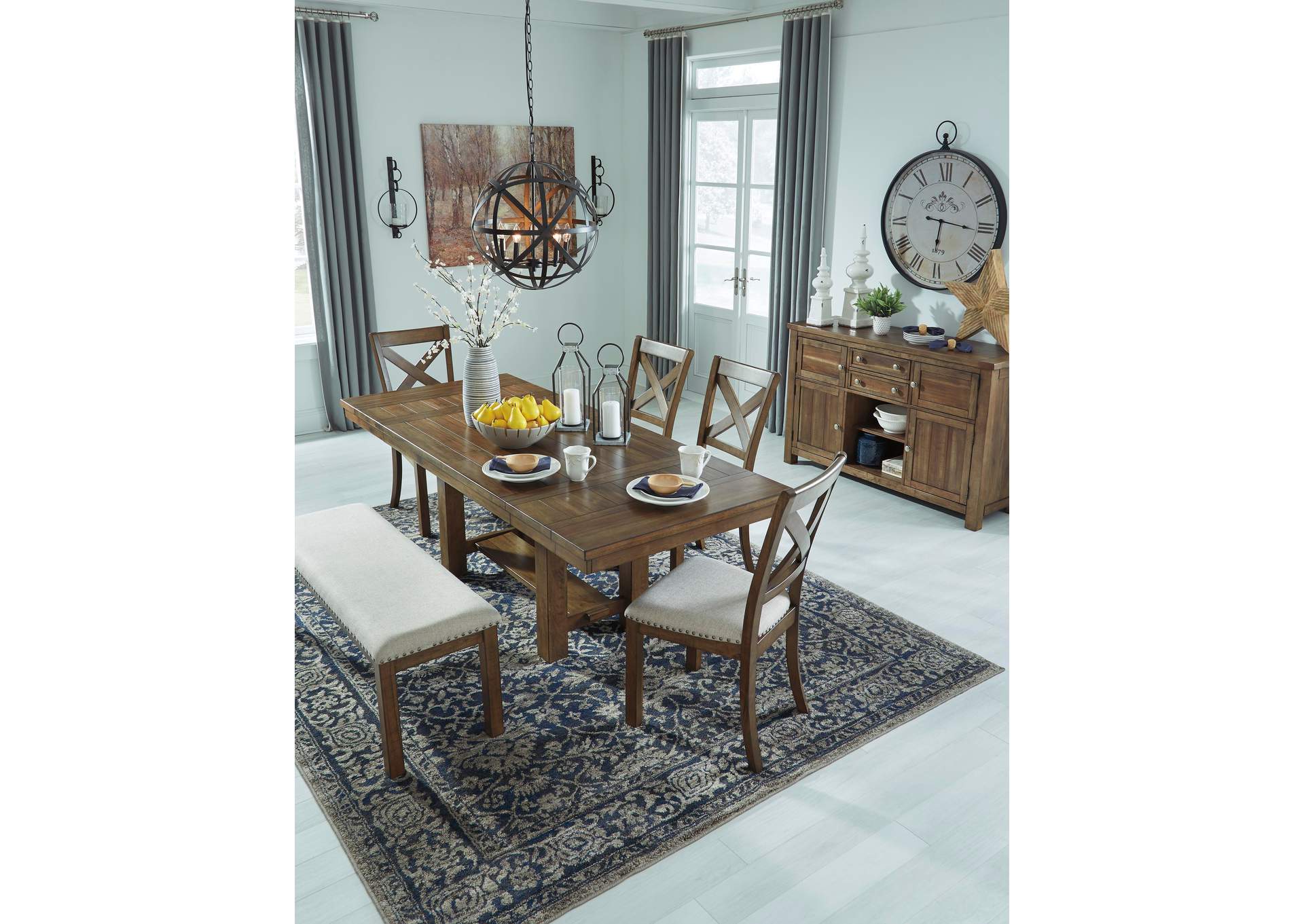 Moriville Dining Table and 4 Chairs and Bench Set
