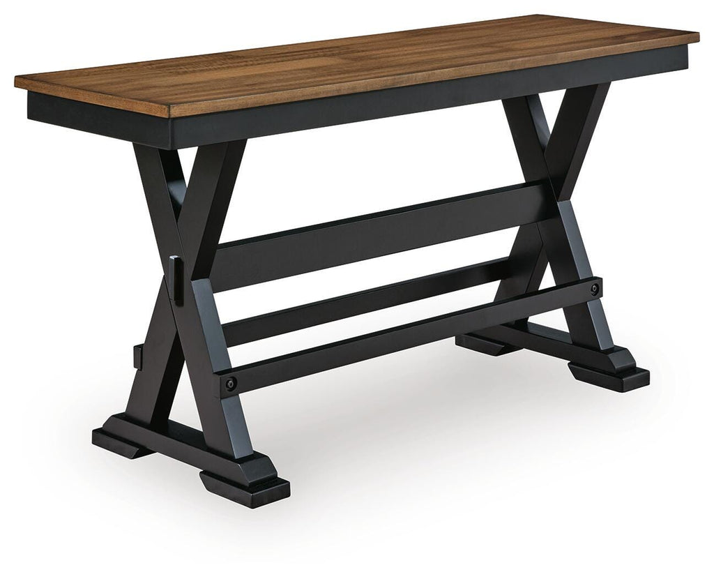 Wildenauer 48" Counter Height Bench in Brown/Black, angle view