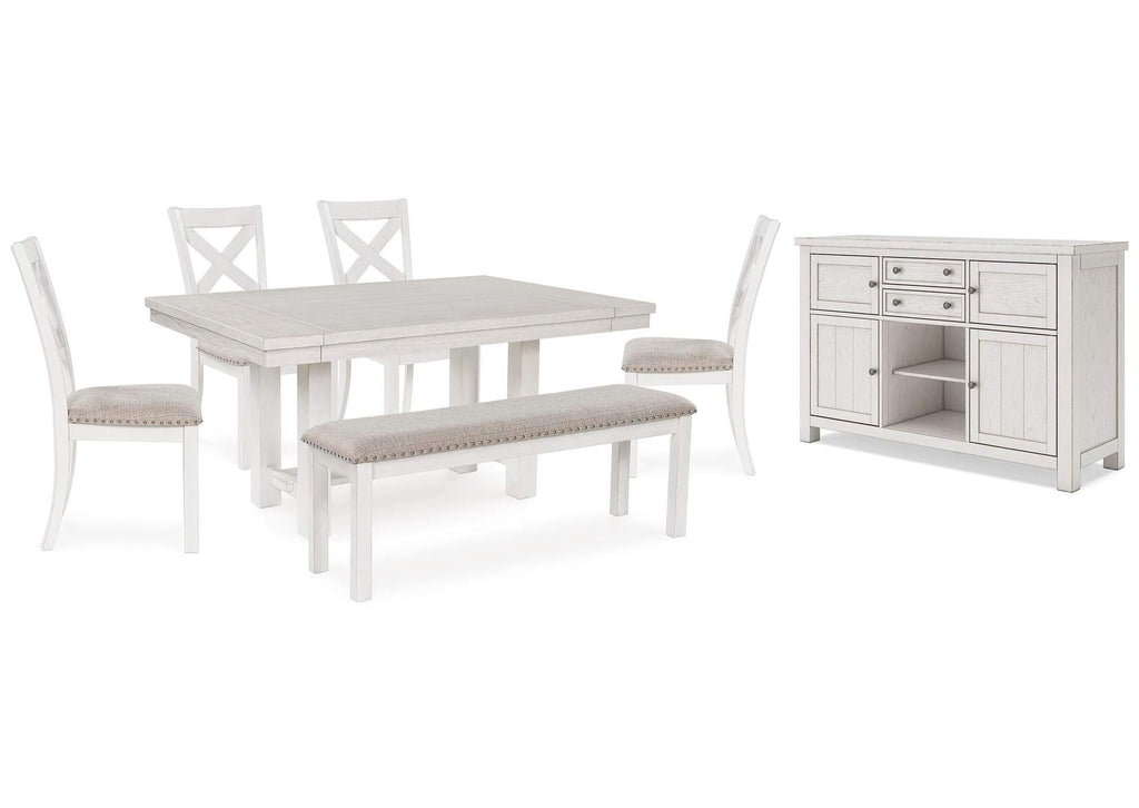 Robbinsdale Extendable Dining Table and 4 Chairs and Bench with Storage
