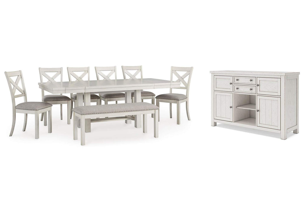 Robbinsdale Extendable Dining Table and 6 Chairs and Bench with Storage