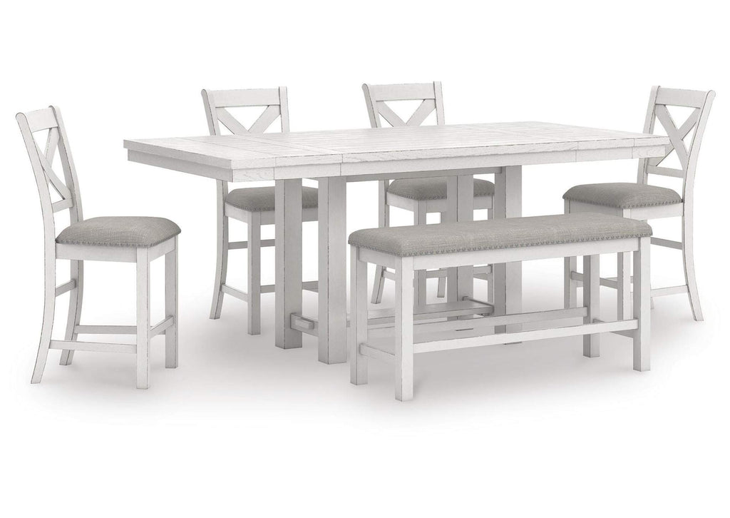 Robbinsdale Counter Height Extendable Dining Table and 4 Barstools and Bench