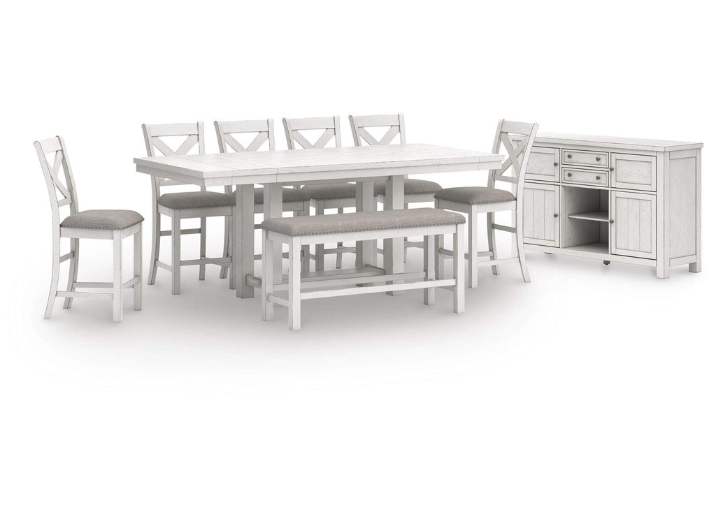 Robbinsdale Counter Height Extendable Dining Table and 6 Barstools and Bench with Storage