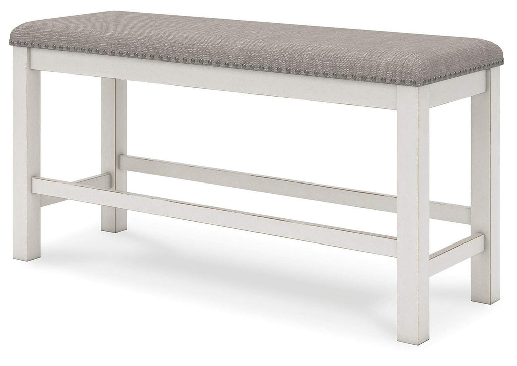 Robbinsdale Counter Height Extendable Dining Table and 6 Barstools and Bench with Storage angled view