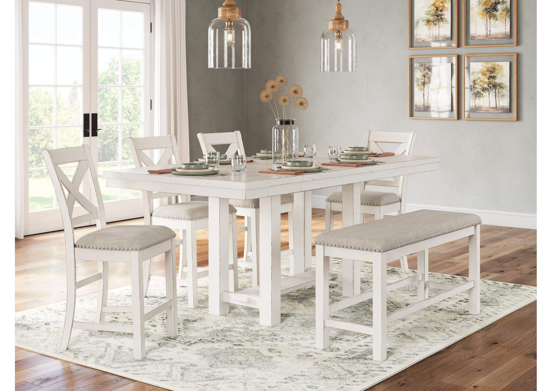 Robbinsdale Counter Height Dining Table, 4 Barstools and Bench