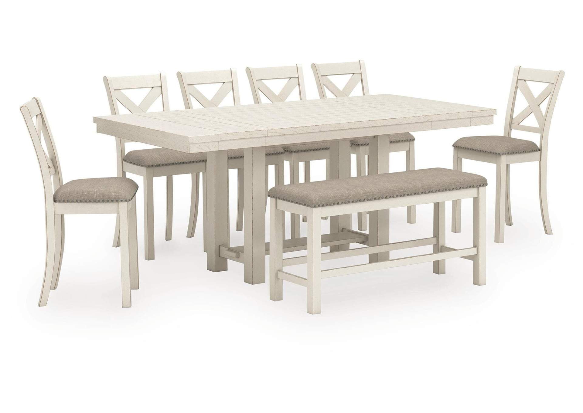 Robbinsdale Counter Height Extendable Dining Table and 6 Barstools and Bench