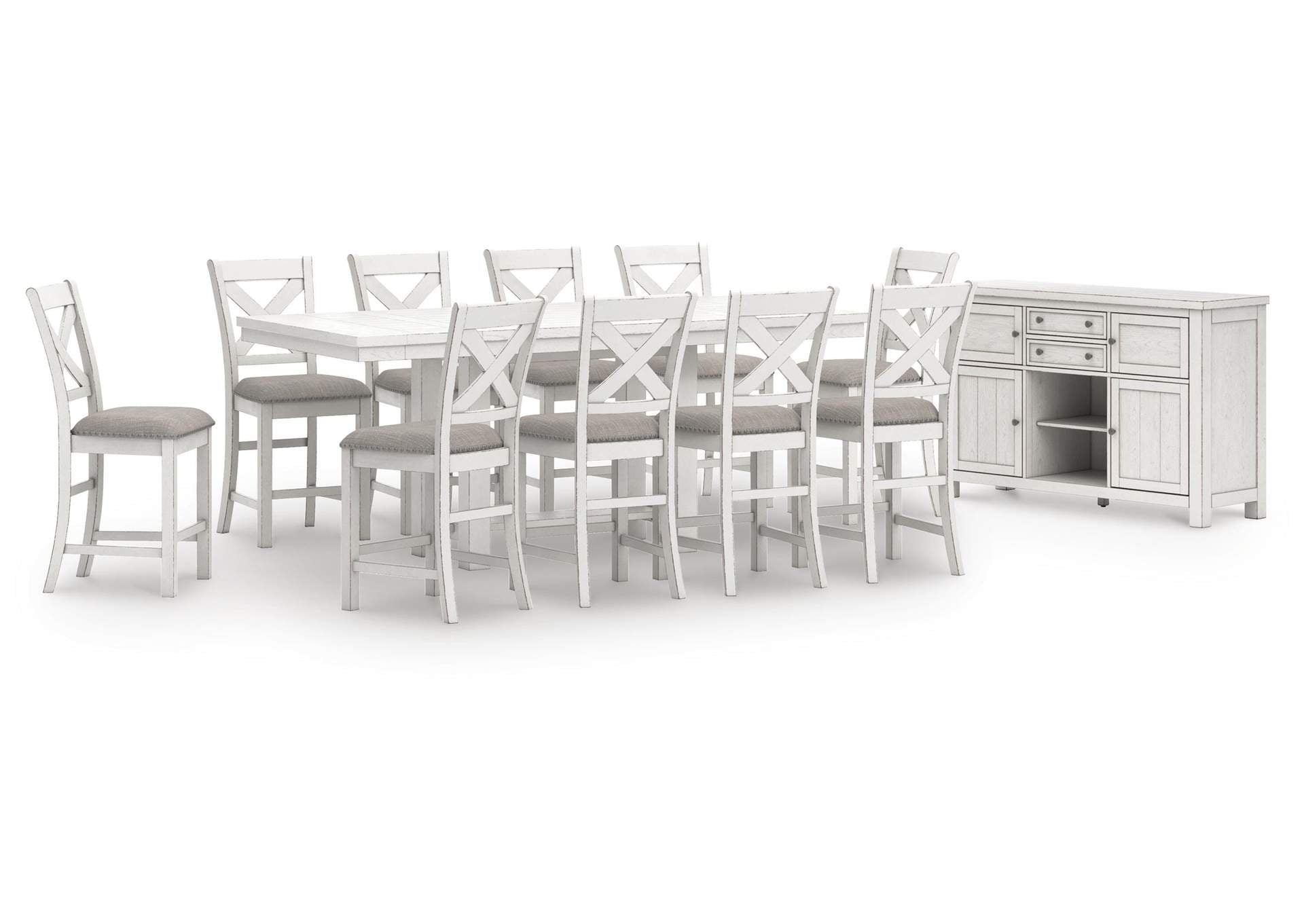 Robbinsdale Counter Height Extendable Dining Table and 10 Barstools with Storage