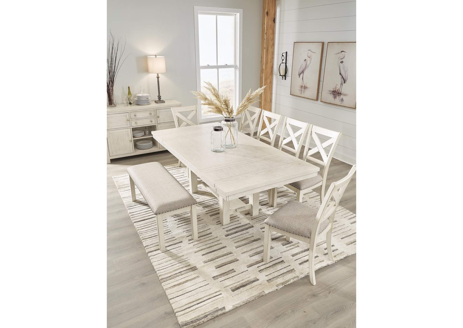 Robbinsdale Extendable Dining Table and 6 Chairs and Bench with Storage