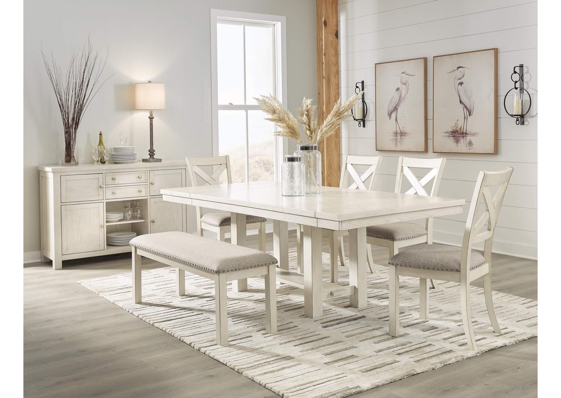 Robbinsdale Extendable Dining Table and 4 Chairs and Bench with Storage