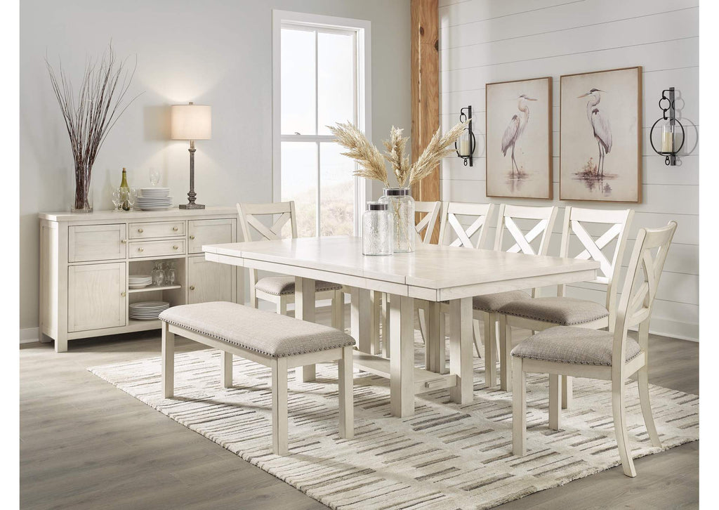 Robbinsdale Extendable Dining Table and 6 Chairs and Bench with Storage